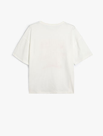 Tişört Kedi Baskılı Bisiklet Yaka Kısa Kollu Pamuklu