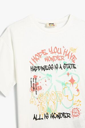 Koton Kız Çocuk Tişört Kısa Kollu Bisiklet Yaka Grafiti Baskılı Pamuklu