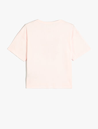 Tişört Fiyonk Baskılı Kısa Kollu Bisiklet Yaka Pamuklu