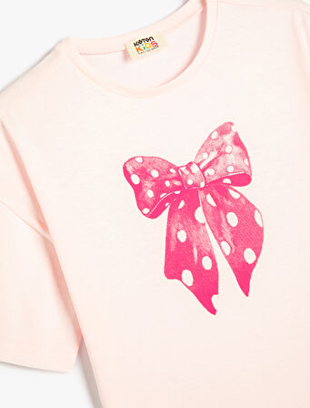 Tişört Fiyonk Baskılı Kısa Kollu Bisiklet Yaka Pamuklu