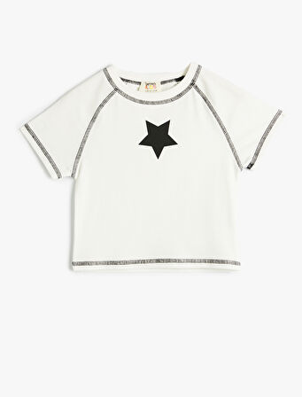 Tişört Yıldız Baskılı Kısa Kollu Bisiklet Yaka 