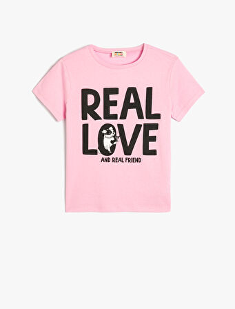 Tişört Slogan Baskılı Kısa Kollu Bisiklet Yaka Pamuklu