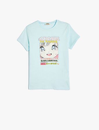 Tişört Anime Baskılı Kısa Kollu Bisiklet Yaka 