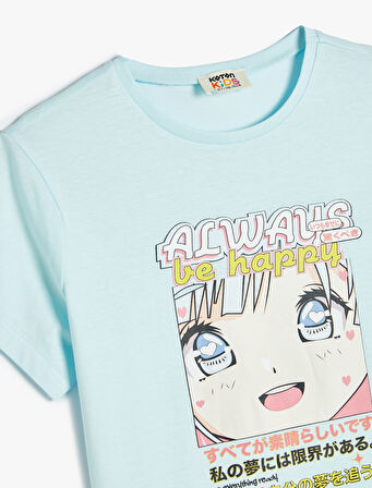 Tişört Anime Baskılı Kısa Kollu Bisiklet Yaka 