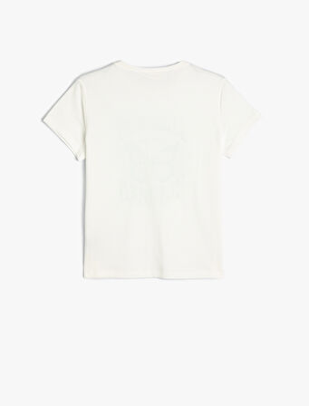 Tişört Kelebek Baskılı Kısa Kollu Bisiklet Yaka Pamuklu