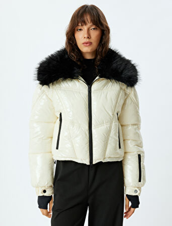 Kayak Montu Çıkarılabilir Kürk Yaka Detaylı Su İtici Cepli Fermuarlı