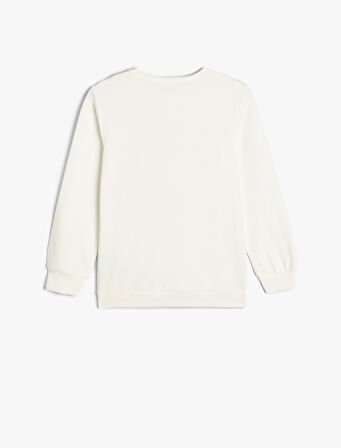 Sweatshirt California Baskılı Simli Uzun Kollu Bisiklet Yaka Pamuklu