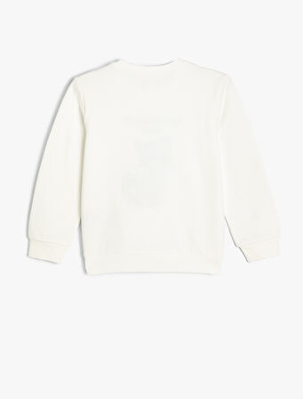 Sweatshirt Kedi Baskılı Bisiklet Yaka Uzun Kollu Pamuklu 