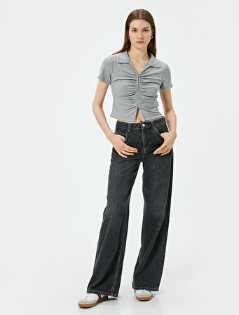 Polo Yaka Tişört Fermuarlı Fitilli Drapeli