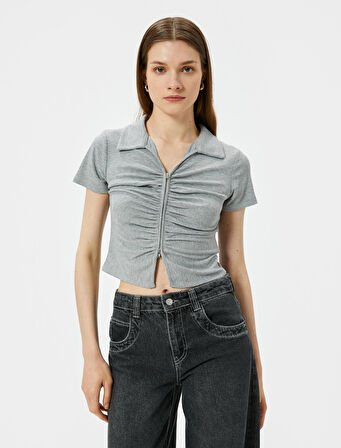 Polo Yaka Tişört Fermuarlı Fitilli Drapeli