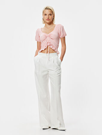 Pötikare Peplum Tişört Crop Fiyonk Detaylı Fırfırlı Slim Fit 