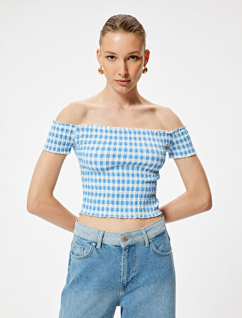 Omzu Açık Tişört Gipeli Kısa Kollu Slim Fit