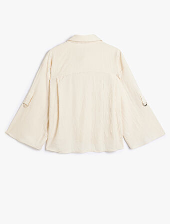 Kapaklı Çift Cepli Dokulu Geniş Uzun Kollu Gömlek