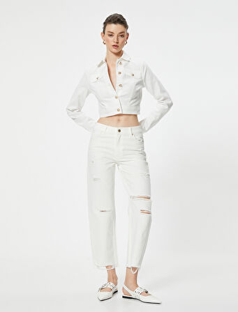 Yırtık Kot Pantolon Düz Paça Cepli - Eve Straight Jeans