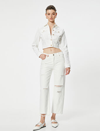 Yırtık Kot Pantolon Düz Paça Cepli - Eve Straight Jeans