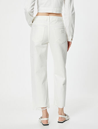 Yırtık Kot Pantolon Düz Paça Cepli - Eve Straight Jeans