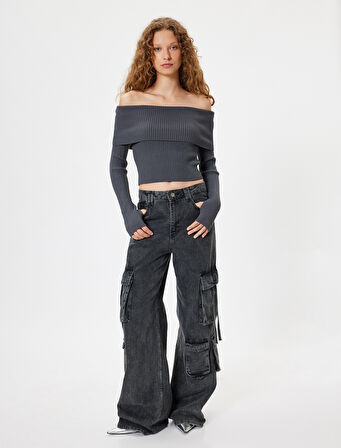 Madonna Yaka Kazak Uzun Kollu Slim Fit Dokulu