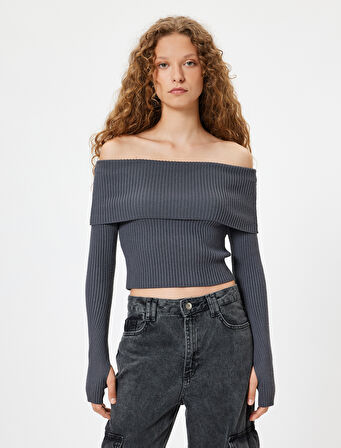 Madonna Yaka Kazak Uzun Kollu Slim Fit Dokulu