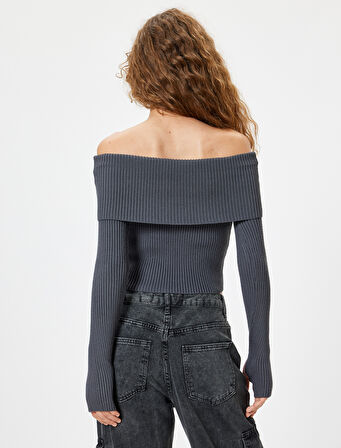 Madonna Yaka Kazak Uzun Kollu Slim Fit Dokulu