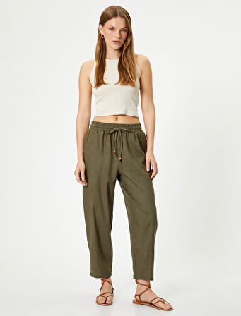 Keten Pantolon Astarlı Cepli Beli Bağlamalı