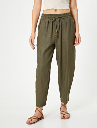 Keten Pantolon Astarlı Cepli Beli Bağlamalı