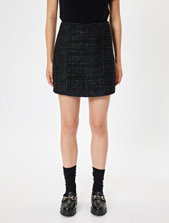 Tüvit Mini Şort Etek Normal Bel Dikiş Detaylı Slim Fit