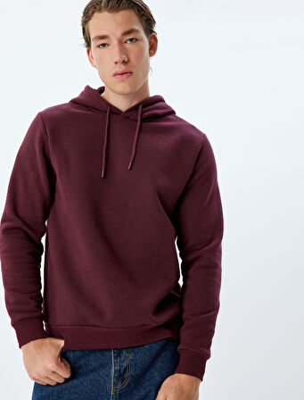 Şardonlu Pamuk Karışımlı Basic Kapşonlu Sweatshirt