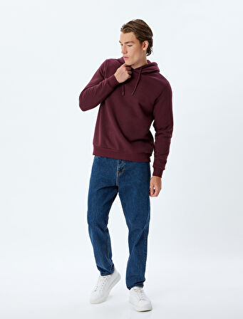 Şardonlu Pamuk Karışımlı Basic Kapşonlu Sweatshirt