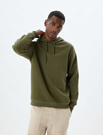 Şardonlu Pamuk Karışımlı Basic Kapşonlu Sweatshirt