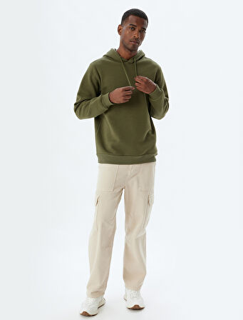 Şardonlu Pamuk Karışımlı Basic Kapşonlu Sweatshirt