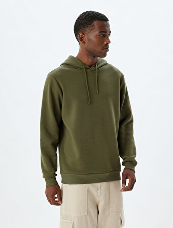 Şardonlu Pamuk Karışımlı Basic Kapşonlu Sweatshirt