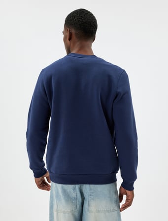 Bisiklet Yaka Sweatshirt Basic Uzun Kollu Şardonlu
