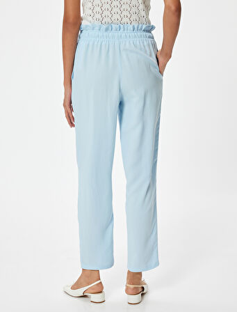 Keten Karışımlı Pantolon Beli Bağcıklı Cepli Havuç Kesim