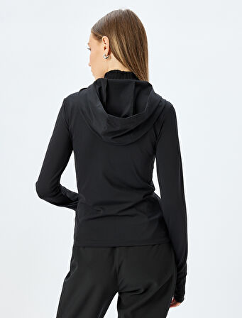 Slim Fit Kapüşonlu Dikiş Detaylı Spor Sweatshirt