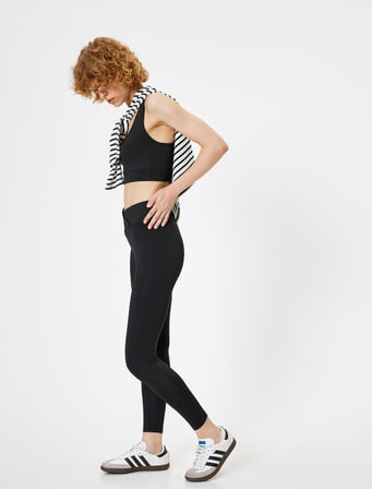 Spor Tayt Bel Detaylı Slim Fit Bilek Boy Yüksek Bel