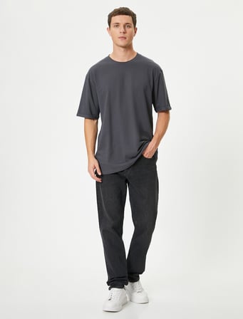 Basic Oversize Tişört Bisiklet Yaka Kısa Kollu