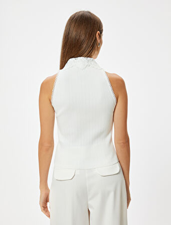 Dantel Gömlek Yaka Kolsuz Üst Düğmeli Triko 