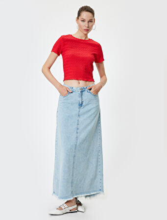 Bürümcük Tişört Crop Kısa Kollu Bisiklet Yaka Slim Fit