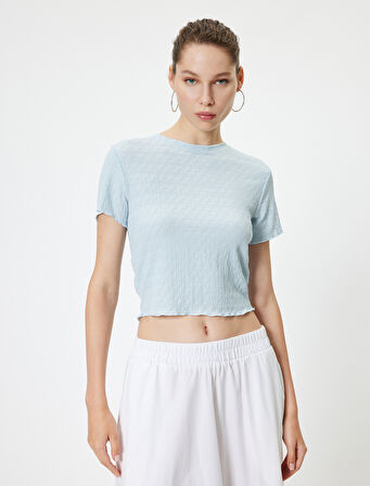 Bürümcük Tişört Crop Kısa Kollu Bisiklet Yaka Slim Fit