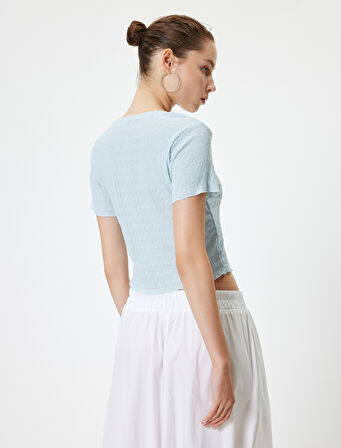 Bürümcük Tişört Crop Kısa Kollu Bisiklet Yaka Slim Fit