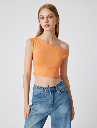 Kayık Yaka Crop Üst Kolsuz Slim Fit