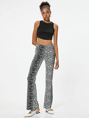 Leopar Desenli Tayt Pantolon İspanyol Paça Slim Fit