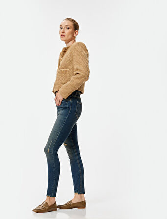 Dar Paça Yüksek Bel Yırtık Kot Pantolon - Carmen Skinny Jeans