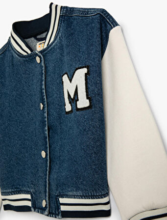 Bomber Ceket Aplike Detaylı Yuvarlak Yaka