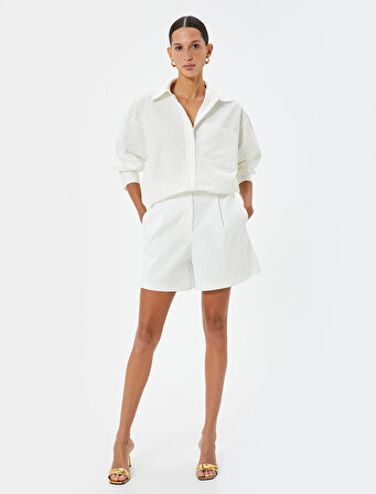 Keten Karışımlı Gömlek Uzun Kollu Cep Detaylı