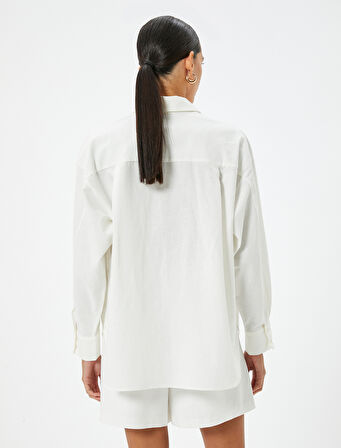 Keten Karışımlı Gömlek Uzun Kollu Cep Detaylı