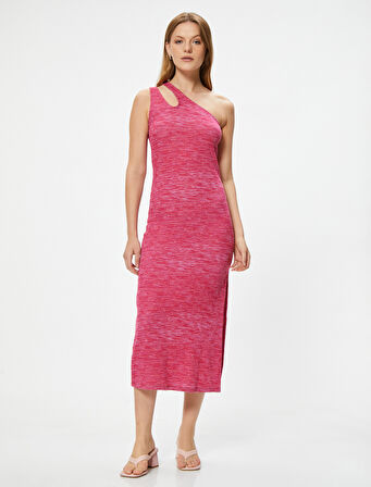 Uzun Tek Omuz Elbise Asimetrik Yaka Kaşkorse