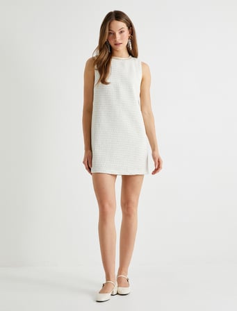 Koton X Tuba Ünsal - Mini Tüvit Elbise Kolsuz Yuvarlak Yaka Astarlı Slim Fit