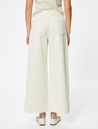 Crop Geniş Paça Kot Pantolon Yüksek Bel Düğmeli - Bianca Wide Leg Jean