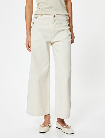 Crop Geniş Paça Kot Pantolon Yüksek Bel Düğmeli - Bianca Wide Leg Jean